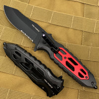 Tac-Force Black and Red Spring Assisted Tactical Rescue Knife with Integrated LED Flashlight 4"