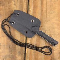 Tac-Force Black / Gray Stonewash Compact Full Tang Fixed Blade Knife w Necklace Sheath 2"