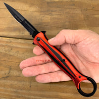 Tac-Force 10" Red and Black Stiletto Spring Assisted Knife with Retention / Thumb Ring 4.25" Blade