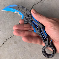 Tac-Force Police Blue & Black Karambit Spring Assisted Tactical Rescue Knife w Seat Belt Cutter 3"
