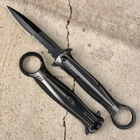 Tac-Force 10" Gray and Black Stiletto Spring Assisted Knife with Retention / Thumb Ring 4.25" Blade