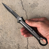 Tac-Force 10" Gray and Black Stiletto Spring Assisted Knife with Retention / Thumb Ring 4.25" Blade