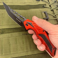 Tac-Force Red & Black Trailing Point Spring Assisted Fishing & Hunting Knife 4"