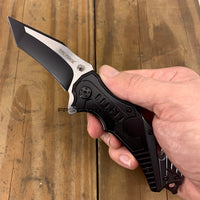 Tac-Force TF-640 Pewter Gunmetal / Silver & Black Two Tone Spring Assisted Tanto Blade EDC Knife 3.5"