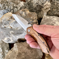 Mtech USA Compact Spring Assisted Pocket Knife Silver with Brown Zebra Wood Scales 2.75"