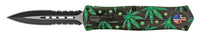 FPSTACTICAL Vigilante Black and Silver Double Serrated OTF Knife with Marijuana and Punisher Print 3.5"