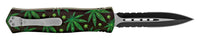 FPSTACTICAL Vigilante Black and Silver Double Serrated OTF Knife with Marijuana and Punisher Print 3.5"