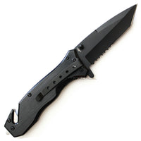 Pacific Solutions Combination Spring Assisted Tactical Rescue Knife Brushed Black  3.75"