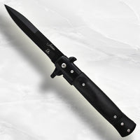 Falcon KS6008BBK All Black Spring Assist Stiletto Knife w Black Ash Wood Scales 3.75"