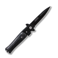Falcon Compact Satin Black on Black Ash Pakkawood Spring Assisted Stiletto Knife 3" KS1106BK
