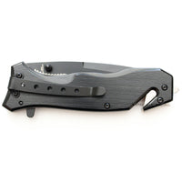 Pacific Solutions Combination Spring Assisted Tactical Rescue Knife Brushed Black  3.75"