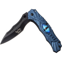 Dark Side Blue and Black Dragons Eye Spring Assisted Fantasy Pocket Knife 3.5"