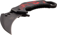 Dark Side Matte Black Embossed Dragon Spring Assisted Karambit Fantasy Knife 3"