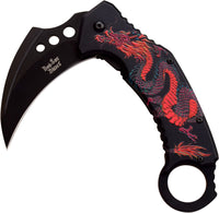 Dark Side Matte Black Embossed Dragon Spring Assisted Karambit Fantasy Knife 3"