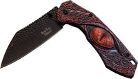 Dark Side Matte Gray & Red Dragons Eye Spring Assisted Fantasy Pocket Knife w Dragon Scale Molding 3.5"