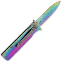 Duck Rainbow Iridescent Dragon Spring Assisted Stiletto Knife 3.75"