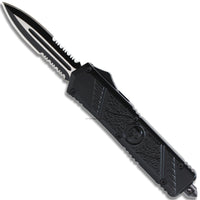 FPSTACTICAL Fateful Vertex Black and Silver Double Serrated OTF Knife 3.5"