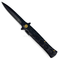 Falcon KS1108BK Matte Black Grooved Handle Spring Assisted Stiletto Knife 4"