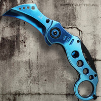 Falcon KS3393BL Mirror Finish / Chrome Blue Karambit Spring Assisted Tactical Knife 2.5"