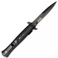 Falcon Elite Brushed Matte Black Tactical Spring Assisted Stiletto Knife 4"