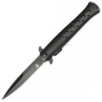 Falcon Elite Brushed Matte Black Tactical Spring Assisted Stiletto Knife 4"