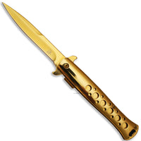 Falcon Elite Series Mirror Finish Gold Spring Assisted Stiletto Knife 4"