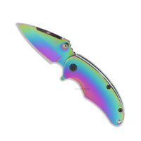 Falcon Mirror Finish Iridescent Rainbow Compact Spring Assisted Knife 2.5"