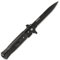 Falcon KS6008BBK All Black Spring Assist Stiletto Knife w Black Ash Wood Scales 3.75"