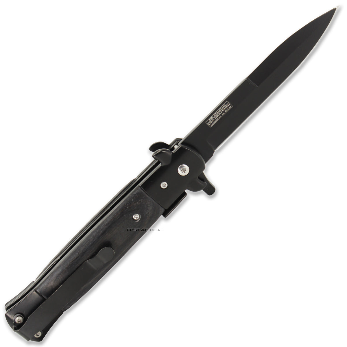 Falcon KS6008BBK All Black Spring Assist Stiletto Knife w Black