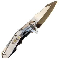 Falcon Reverse Tanto Gun Metal Heavy Duty Spring Assisted Knife Silver and Grey (Pewter) 3.75"