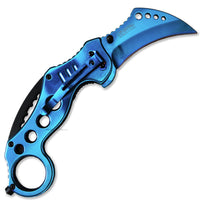 Falcon KS3393BL Mirror Finish / Chrome Blue Karambit Spring Assisted Tactical Knife 2.5"