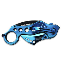 Falcon KS3393BL Mirror Finish / Chrome Blue Karambit Spring Assisted Tactical Knife 2.5"