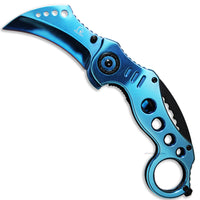 Falcon KS3393BL Mirror Finish / Chrome Blue Karambit Spring Assisted Tactical Knife 2.5"