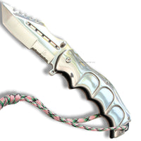 Falcon Elite Mirror / Chrome Spring Assisted Survival Knife w Tanto Blade and Paracord 3.75"