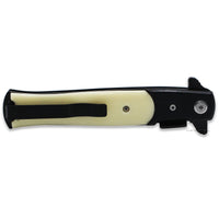 Falcon Black Spring Assisted Stiletto Knife with Faux Ivory Off-White Scales 3.75"