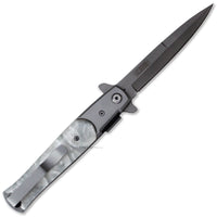Falcon Silver and White Pearlex Spring Assisted Stiletto Knife 3.75"