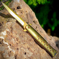 Falcon Elite Series Mirror Finish Gold Spring Assisted Stiletto Knife 4"