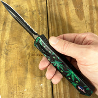FPSTACTICAL Vigilante Black and Silver Double Serrated OTF Knife with Marijuana and Punisher Print 3.5"
