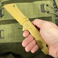 MTech USA Gold Tinite Coated Cleaver Spring Assisted Stainless Steel Pocket Knife 3.5"