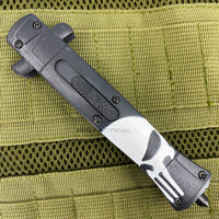 FPSTACTICAL Punisher's Delight Automatic OTF Switchblade Stiletto Knife Black w/ White Punisher Skull / Mirror Polish 3.75"