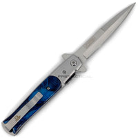 Falcon Silver and Blue Pearlex / Marble Spring Assisted Stiletto Knife 3.75"