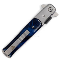 Falcon Silver and Blue Pearlex / Marble Spring Assisted Stiletto Knife 3.75"