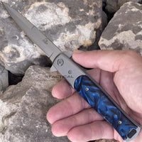 Falcon Silver and Blue Pearlex / Marble Spring Assisted Stiletto Knife 3.75"