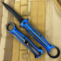 Tac-Force 10" Blue and Black Stiletto Spring Assisted Knife with Retention / Thumb Ring 4.25" Blade