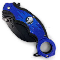 Pacific Solutions KS1682BL Police Punisher Skull Spring Assist Karambit Knife Black Blue Textured Polymer G10 Scales 2.75"