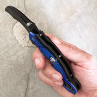 Pacific Solutions KS1682BL Police Punisher Skull Spring Assist Karambit Knife Black Blue Textured Polymer G10 Scales 2.75"