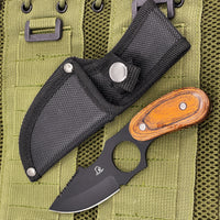 Falcon Black & Wood Full Tang Hunting / Carving Fixed Blade Knife w Sheath 2.5"