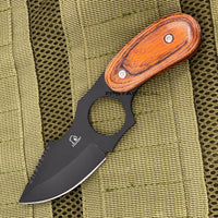 Falcon Black & Wood Full Tang Hunting / Carving Fixed Blade Knife w Sheath 2.5"