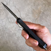 FPSTACTICAL Efficacy II OTF Knife Black & Silver w Serrated Tanto Blade and Rubberized Handle 3.5"