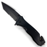 Pacific Solutions Combination Spring Assisted Tactical Rescue Knife Brushed Black  3.75"